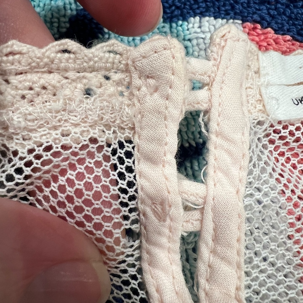 Rare Anthropologie Pale Pink Crochet Lace Yoke Top - Picture 12 of 15